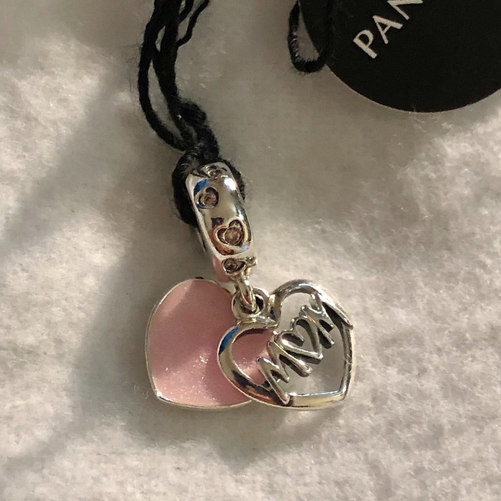 Pandora Silver Mom Script Heart Dangle Charm